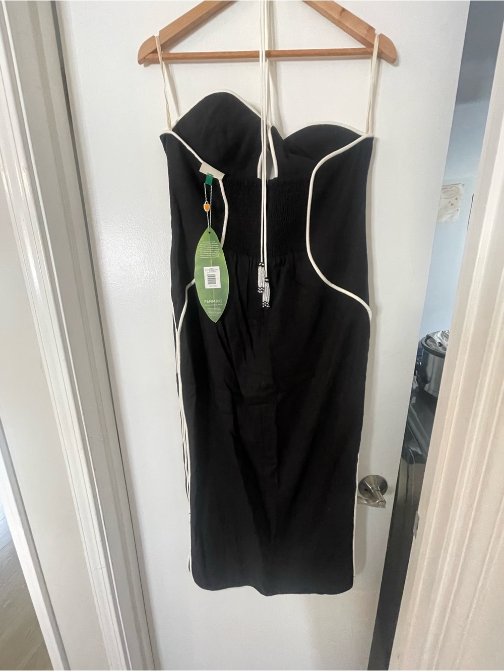 FARM Rio Black Midi Dress with White Piping - Picture 4 of 5